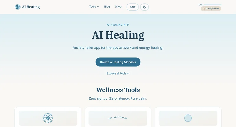 Screenshot of AI Healing App